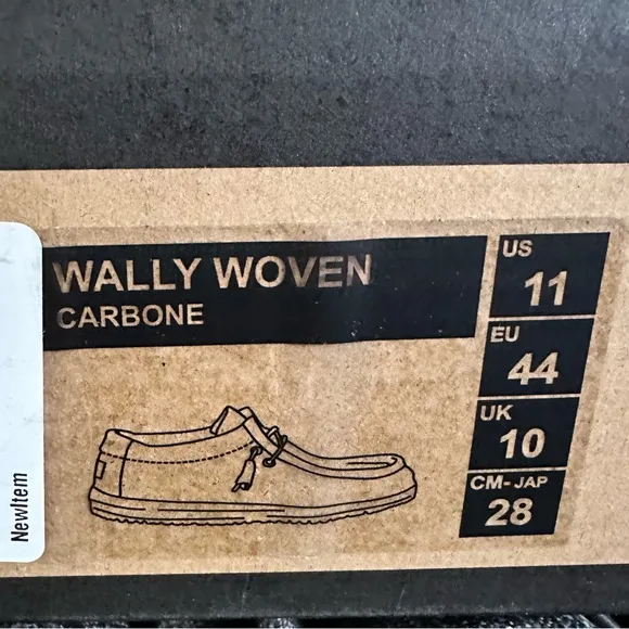 Hey Dude Mens Wally Woven - New In Box - Size 11 - Color: Carbone