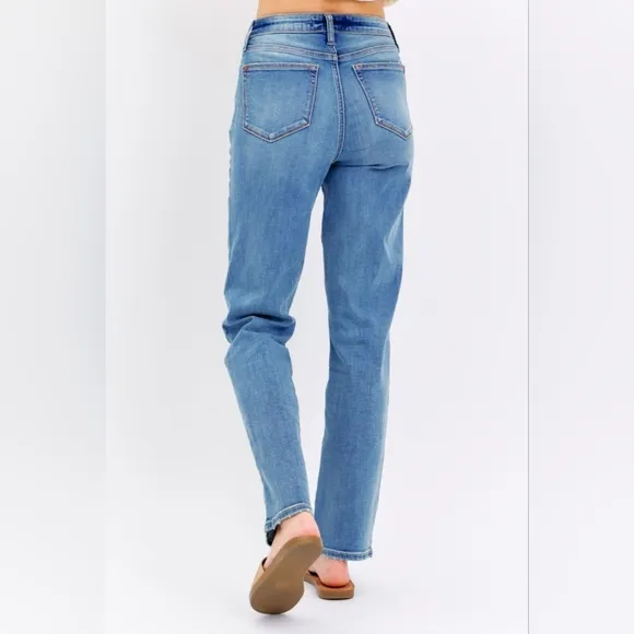 High Rise Waist Boyfriend Jeans Straight Leg Relaxed Fit Denim Pants Judy Blue
