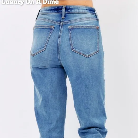 High Rise Waist Boyfriend Jeans Straight Leg Relaxed Fit Denim Pants Judy Blue