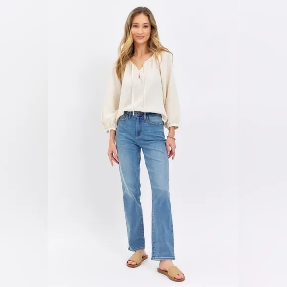 High Rise Waist Boyfriend Jeans Straight Leg Relaxed Fit Denim Pants Judy Blue