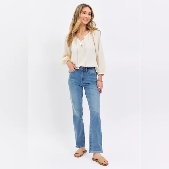High Rise Waist Boyfriend Jeans Straight Leg Relaxed Fit Denim Pants Judy Blue