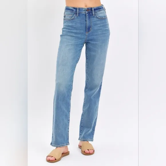 High Rise Waist Boyfriend Jeans Straight Leg Relaxed Fit Denim Pants Judy Blue