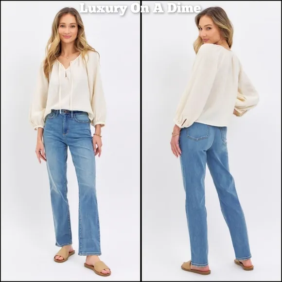 High Rise Waist Boyfriend Jeans Straight Leg Relaxed Fit Denim Pants Judy Blue