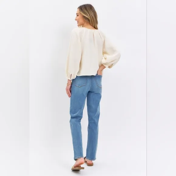 High Rise Waist Boyfriend Jeans Straight Leg Relaxed Fit Denim Pants Judy Blue