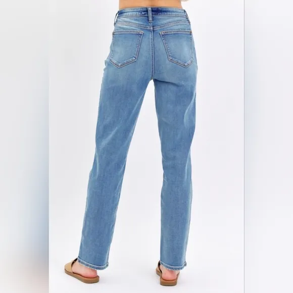 High Rise Waist Boyfriend Jeans Straight Leg Relaxed Fit Denim Pants Judy Blue