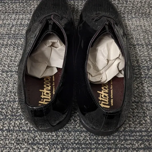 Hitchcock Wide Black Patent Leather Oxford Shoes Size 10.5E