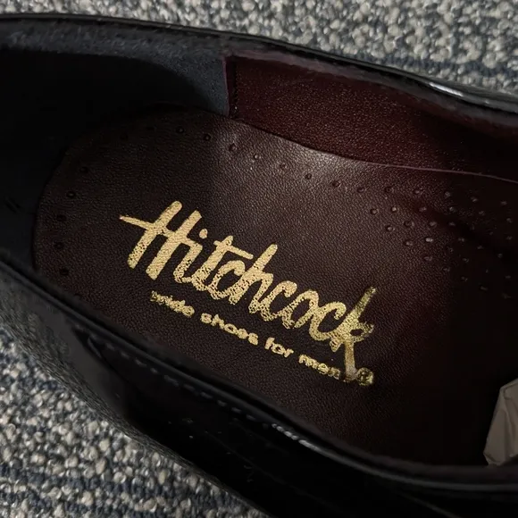 Hitchcock Wide Black Patent Leather Oxford Shoes Size 10.5E