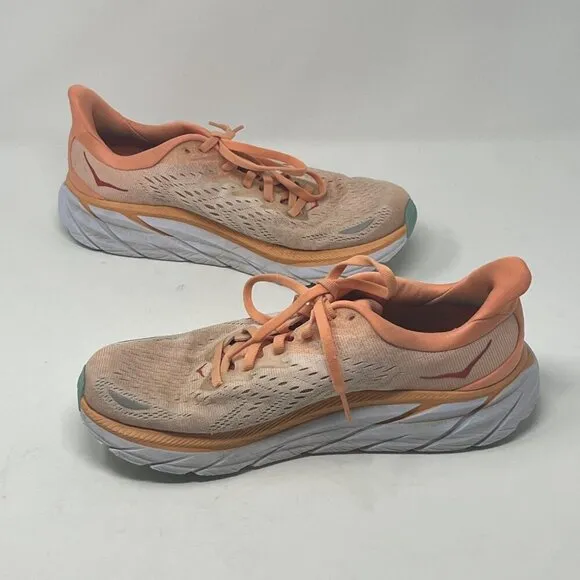 Hoka 'Clifton 8' women's athletic shoes 8.5B orange peach