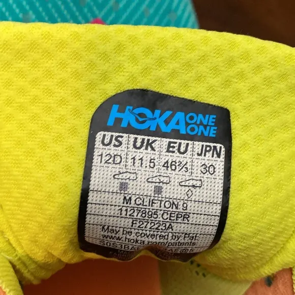 HOKA Mens Clifton 9  Blue Green Running Shoes size 12D New Other