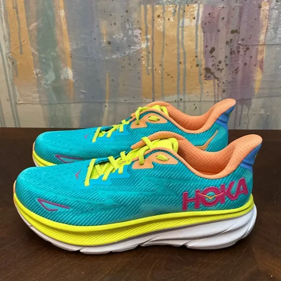 HOKA Mens Clifton 9  Blue Green Running Shoes size 12D New Other