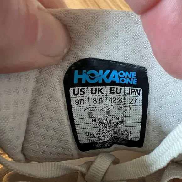 Hoka One One Clifton 9 1127895 Beige Road Running Shoes Sneakers Men's 9D