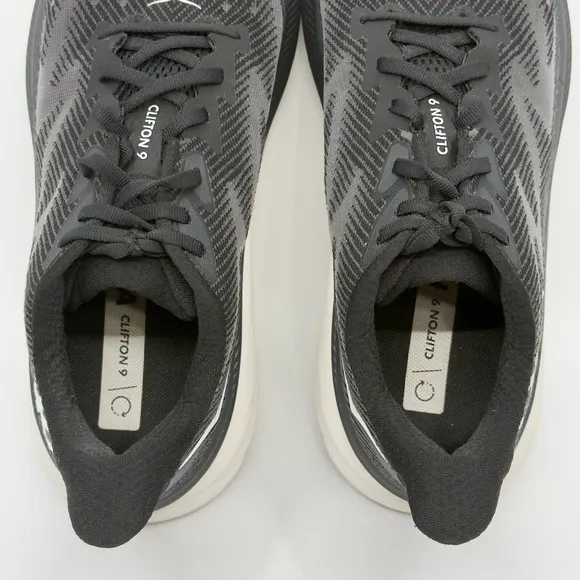 Hoka One One Clifton 9 Mens 10 D Black White Running Shoes Trainers 1127895