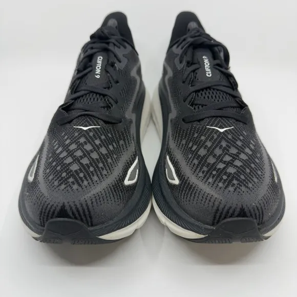Hoka One One Clifton 9 Mens 10 D Black White Running Shoes Trainers 1127895