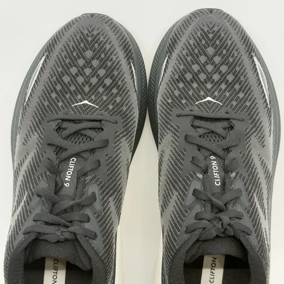 Hoka One One Clifton 9 Mens 10 D Black White Running Shoes Trainers 1127895