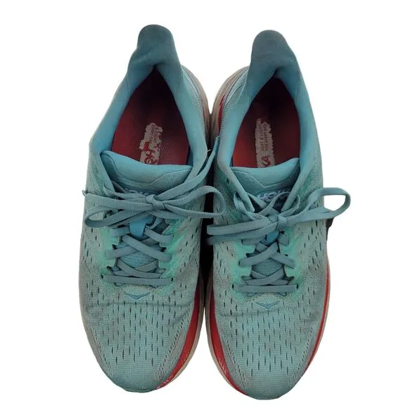 Hoka One One Womens Clifton 8 Sneakers Light Blue Green SZ 9 B Running Athletic