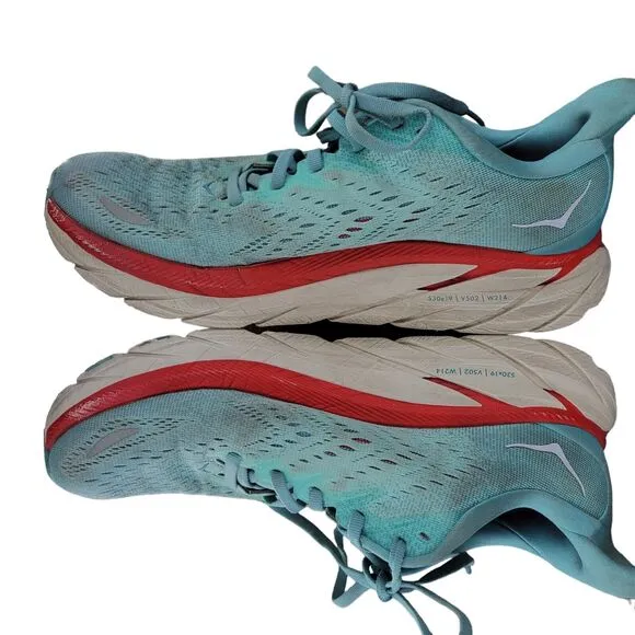 Hoka One One Womens Clifton 8 Sneakers Light Blue Green SZ 9 B Running Athletic