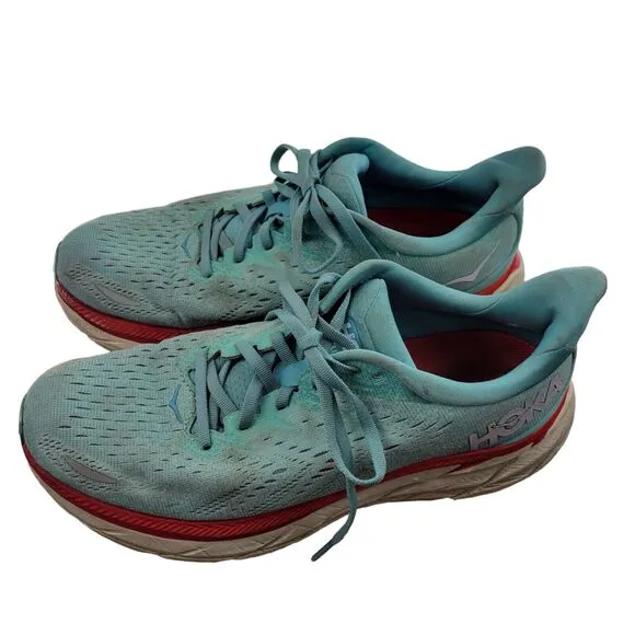 Hoka One One Womens Clifton 8 Sneakers Light Blue Green SZ 9 B Running Athletic