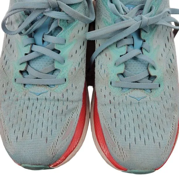 Hoka One One Womens Clifton 8 Sneakers Light Blue Green SZ 9 B Running Athletic