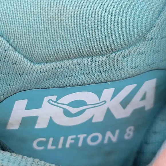 Hoka One One Womens Clifton 8 Sneakers Light Blue Green SZ 9 B Running Athletic
