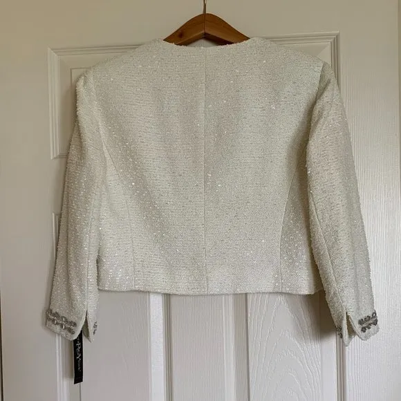 🎉HP🎉 NWT Women's Sz 8 Ivory Tweed Sheath Dress w/Cropped Jacket, Embellished