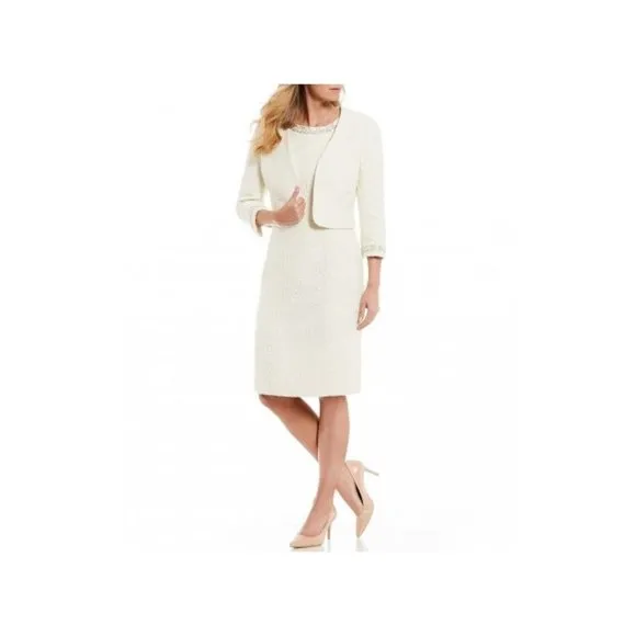 🎉HP🎉 NWT Women's Sz 8 Ivory Tweed Sheath Dress w/Cropped Jacket, Embellished