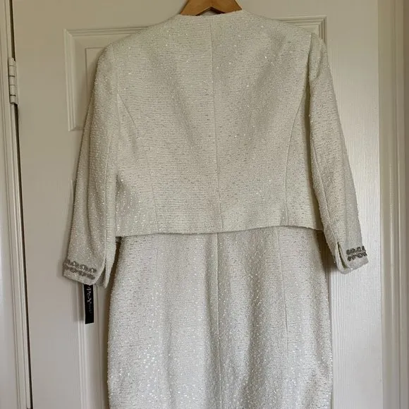 🎉HP🎉 NWT Women's Sz 8 Ivory Tweed Sheath Dress w/Cropped Jacket, Embellished