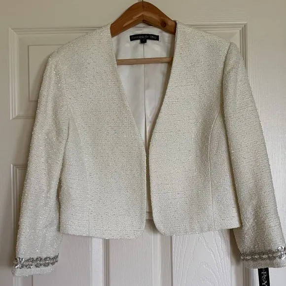 🎉HP🎉 NWT Women's Sz 8 Ivory Tweed Sheath Dress w/Cropped Jacket, Embellished