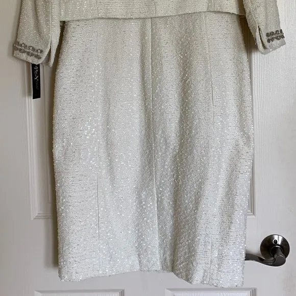 🎉HP🎉 NWT Women's Sz 8 Ivory Tweed Sheath Dress w/Cropped Jacket, Embellished