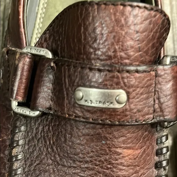H.S.Trask “ Cobbler” Brown Leather Slip-On Loafers with Metal Buckle