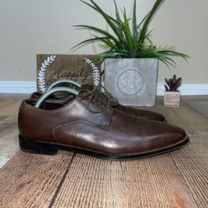 HUGO boss Calf Leather Lace Up Derby Shoes in Brown