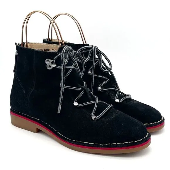 Hush Puppies Catelyn Hiker Boot in Black Suede Lace-Up Booties Women’s Size 9