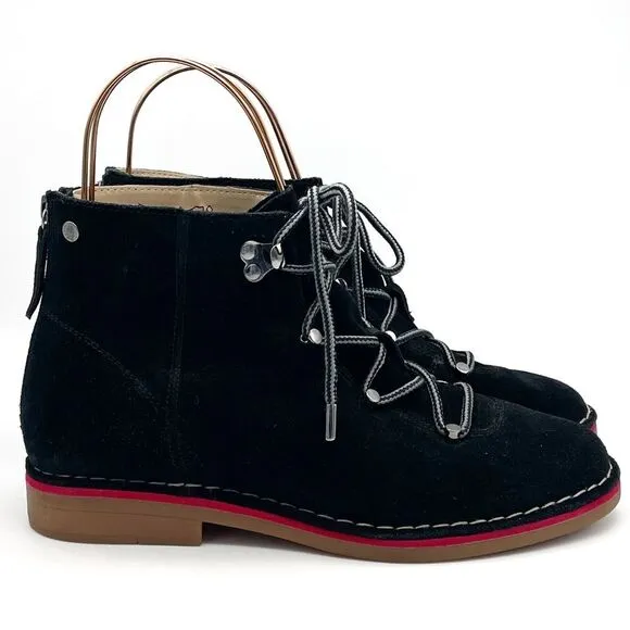 Hush Puppies Catelyn Hiker Boot in Black Suede Lace-Up Booties Women’s Size 9