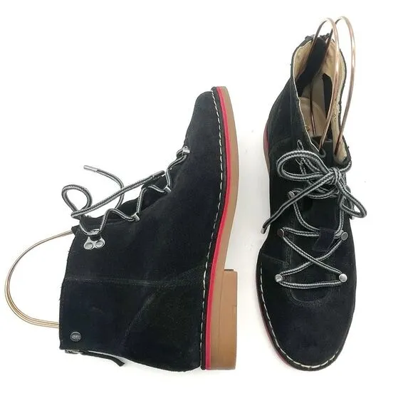Hush Puppies Catelyn Hiker Boot in Black Suede Lace-Up Booties Women’s Size 9