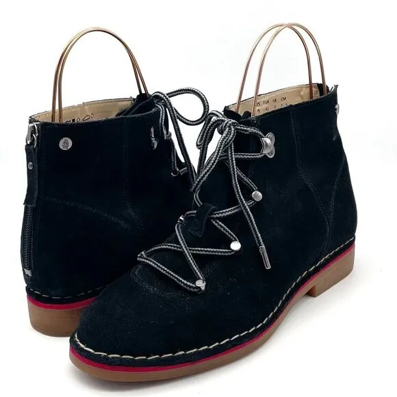 Hush Puppies Catelyn Hiker Boot in Black Suede Lace-Up Booties Women’s Size 9