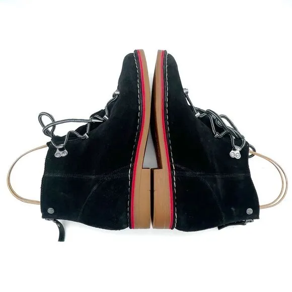 Hush Puppies Catelyn Hiker Boot in Black Suede Lace-Up Booties Women’s Size 9