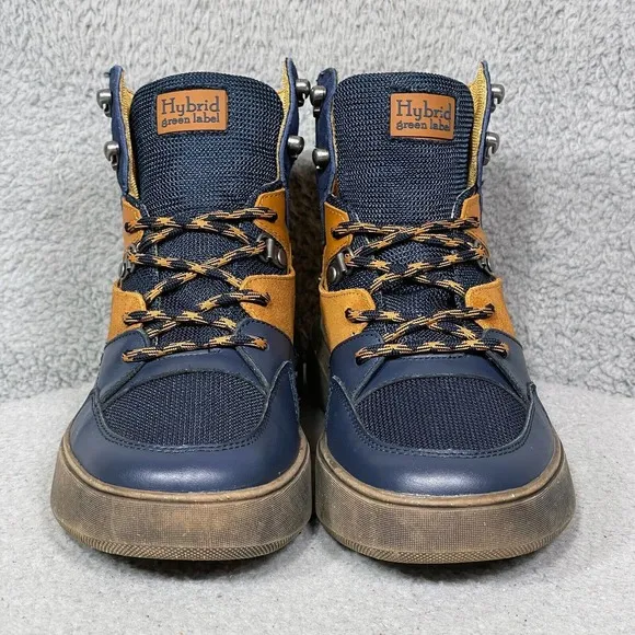 Hybrid Green Label Globetrotter Mens Size 8 Sneakers Shoes Navy Leather HGL3031