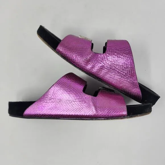 Isabel Marant Slide Sandal Women 6 Lennyo Fuchsia Pink Metallic Snakeskin Buckle