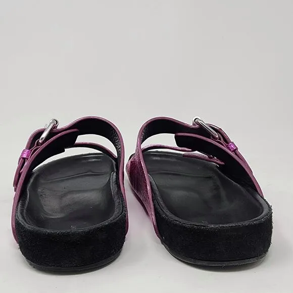 Isabel Marant Slide Sandal Women 6 Lennyo Fuchsia Pink Metallic Snakeskin Buckle