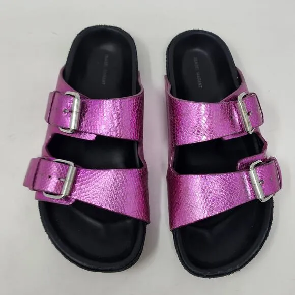 Isabel Marant Slide Sandal Women 6 Lennyo Fuchsia Pink Metallic Snakeskin Buckle