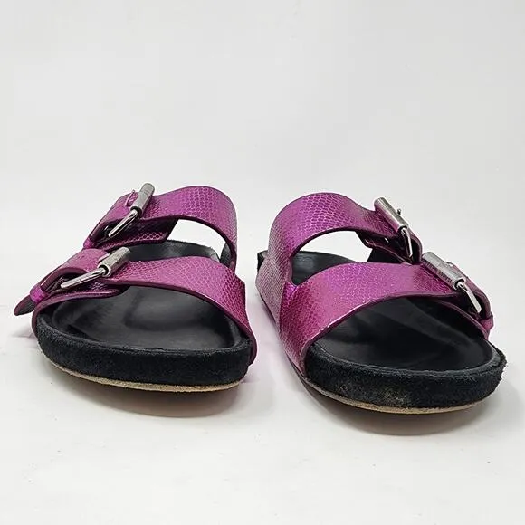 Isabel Marant Slide Sandal Women 6 Lennyo Fuchsia Pink Metallic Snakeskin Buckle