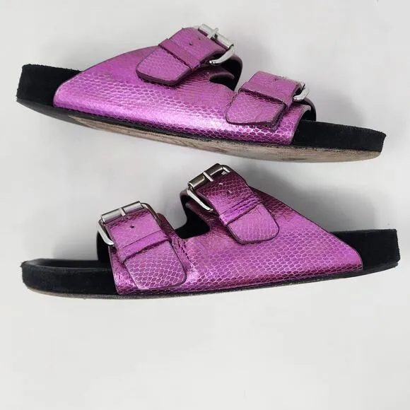 Isabel Marant Slide Sandal Women 6 Lennyo Fuchsia Pink Metallic Snakeskin Buckle