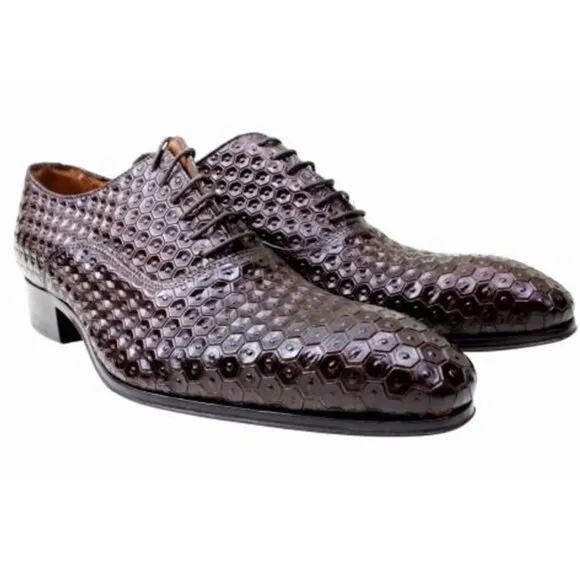Italian Handmade Men's Leather Shoe / Baye Brown Oxford Mens Dress Shoes / Men’s