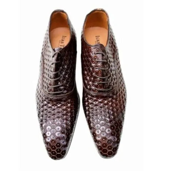 Italian Handmade Men's Leather Shoe / Baye Brown Oxford Mens Dress Shoes / Men’s