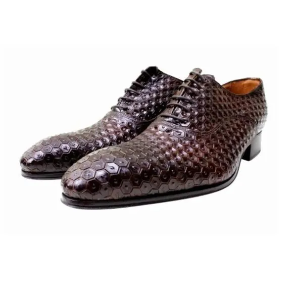 Italian Handmade Men's Leather Shoe / Baye Brown Oxford Mens Dress Shoes / Men’s