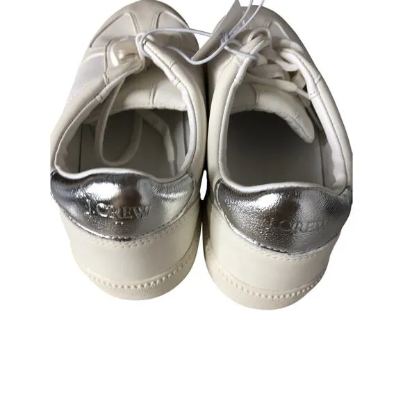 J. Crew City Tour Sneakers Low Top Lace Up Casual Shoes White Silver NWT 9.5