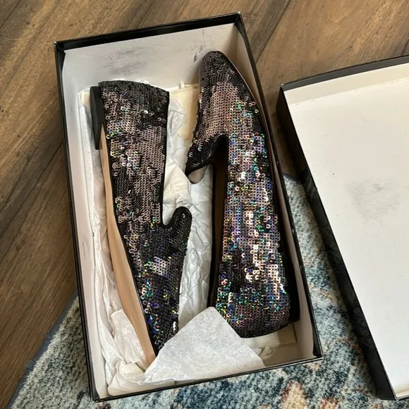 J. Crew Darby black sequin loafers size 8