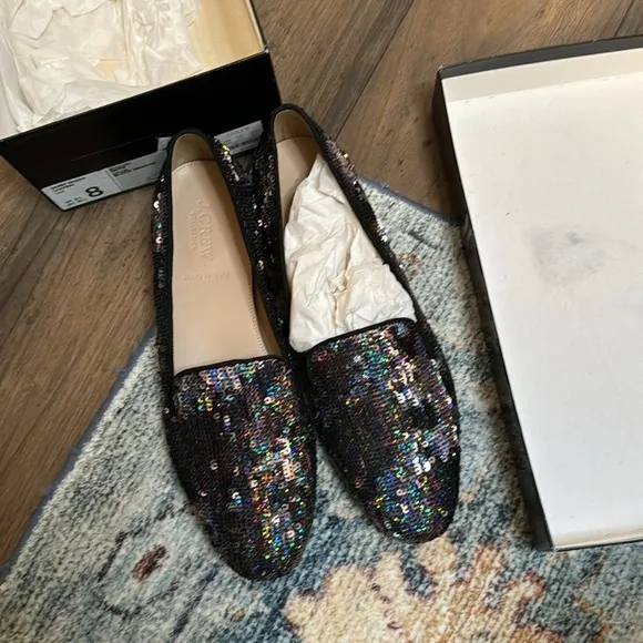 J. Crew Darby black sequin loafers size 8