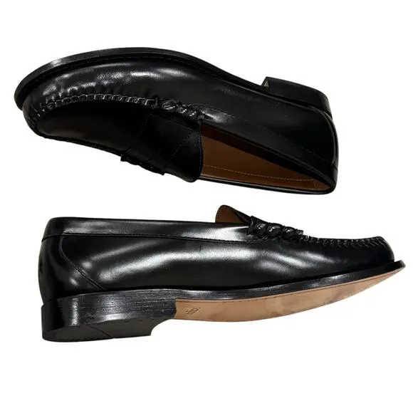 J. Crew Leather Upper Classic Penny Loafers Shoes Slip-On Black Size 12 NWOB