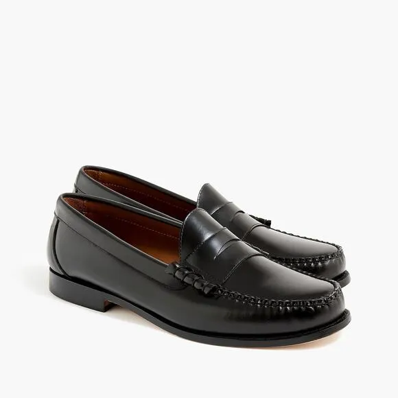 J. Crew Leather Upper Classic Penny Loafers Shoes Slip-On Black Size 12 NWOB