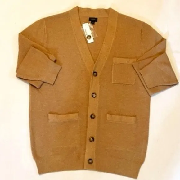 J Crew Small Heathered Camel Cotton Pique Cardigan NWT!​​​​​​​​​​​​​​​​​​​​​​​​​